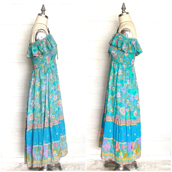 SPELL Hibiscus Lane Strapless Flutter Midi Dress Organic 
Lagoon Floral Print - Picture 15 of 17